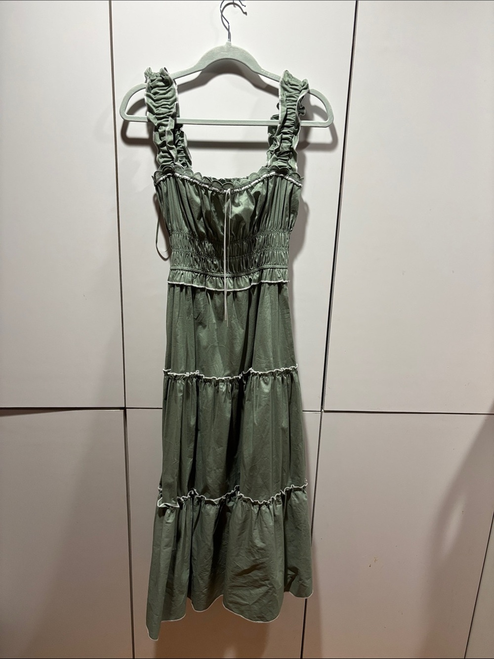 Francesca's Collections Sage Green Ruffled Strap Tiered Maxi Dress NWT size medi